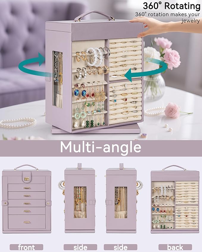 AKOZLIN 360° Rotating Jewelry Box 6-Tier Organizer Functional Jewelry Storage Case for Women Girls Ring Necklace Earring Brac