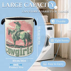 Vintage Cowgirl Laundry Basket Collapsible Laundry Hamper, Oxford Cloth Storage Bin for Room/Bathroom/Bedroom/Dormitories 16"