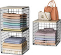 3PCS Stackable Closet Organizers and Storage, Shelves with Wood Top Extra Storage, Clothes Organizer Basket, Bin, or Tube for