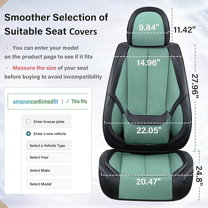 Coverado Seat Covers Full Set, Car Seat Covers Front Seat and Back Seat, Breathable Fabric&Leather Car Seat Protectors, Unive
