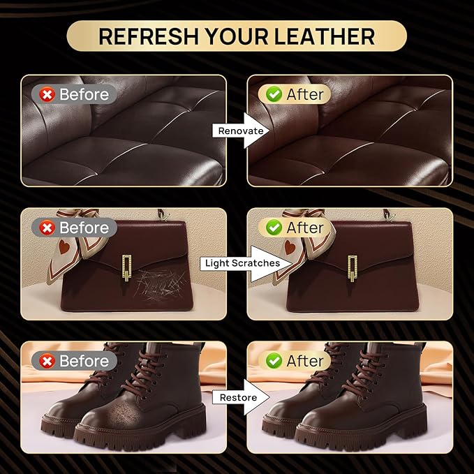 Leather Recoloring Balm with Leather Sealer, 10.58oz Leather Color Restorer, Brown Leather Repair Kit for Vinyl Furniture Sho