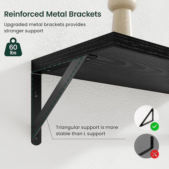 Floating Shelves, 8 Inch Deep Rustic Wood Wall Storage, 36W x 8D Wall Shelves Set of 2, Heavy Duty Metal Brackets, Industrial