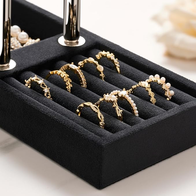 bussdis 2 Tier Bracelet Holder Display - Detachable T Bar Black and Silver Velvet Bracelet Holder, Jewelry Holder Organizer f