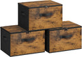 SONGMICS Foldable Storage Organizer Boxes, Set of 3 Storage Basket Bins with Lids, Handles, Clothes Organizer, 15.7 x 11.8 x 