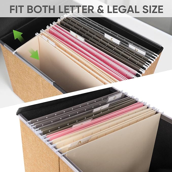 BALEINE File Organizer Box with Lid, Collapsible File Folder Organizer with Plastic Slide, Hanging File Folder Box for Office