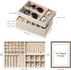 Velvet Jewelry Drawer Organizer Trays – Large Beige Stackable Jewelry Storage Inserts Set, 4-Layer Jewelry Tray Set for Earri