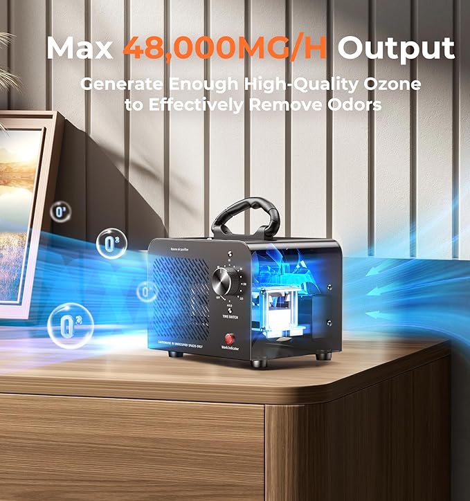 Ozone Generator 48,000mg, Commercial Ozone Machine Odor Removal, High Capacity O3 Ionizer Air Purifier Deodorizer, Portable M