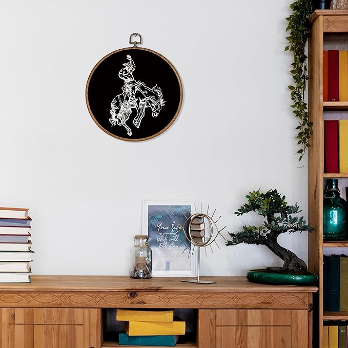 KSDUT Western Cowboy Horse Black Wall Art Decor - Brown Bucking Southwestern Wall Art Canvas Frame Hanging Prints, Mid Centur