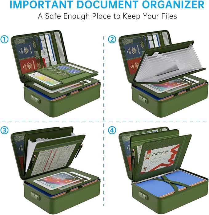 ENGPOW 5200℉ Fireproof File Organizer Bag with 13 Pocket Accordion File Folder,Document Organizer Box with Lock&Labels,Multi-