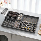 Velvet Jewelry Drawer Organizer Trays – Large Grey Stackable Jewelry Storage Inserts Set, 4-Layer Jewelry Tray Set for Earrin
