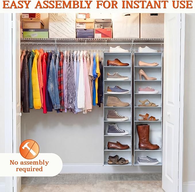 Ofiray-home Hanging Shoe Organizer for Closet, 8 Tier Closet Shoe Organizer with Adjustable Shelves for Boots, Heavy Duty Han