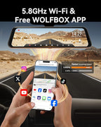 WOLFBOX 12" 4K Rear View Mirror Camera with 5.8GHz WiFi and Voice Control, Smart Mirror Dash Cam Front and Rear, Backup Camer