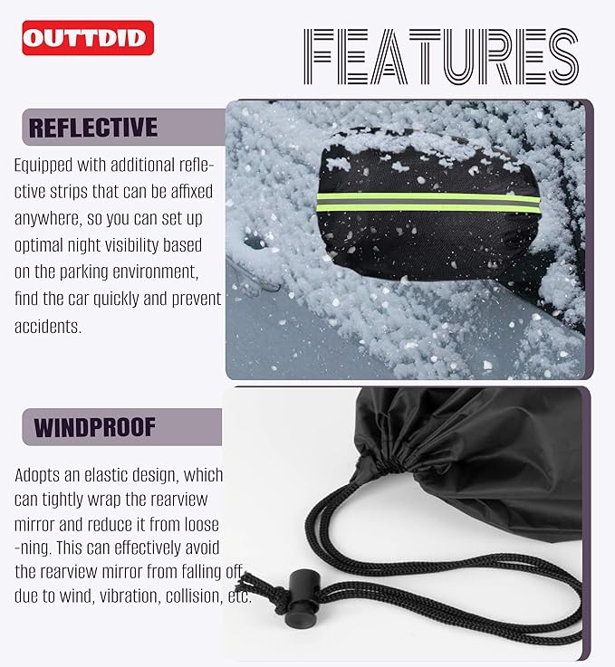 Side Mirror Covers and Windshield Wiper Covers for Trucks Cars SUVs Vans, 1 Pack Auto Rearview Protection Cover & Windshield Wiper Covers Protect from Ice Snow Frost Dew Rain Bird Poop Side Covers
