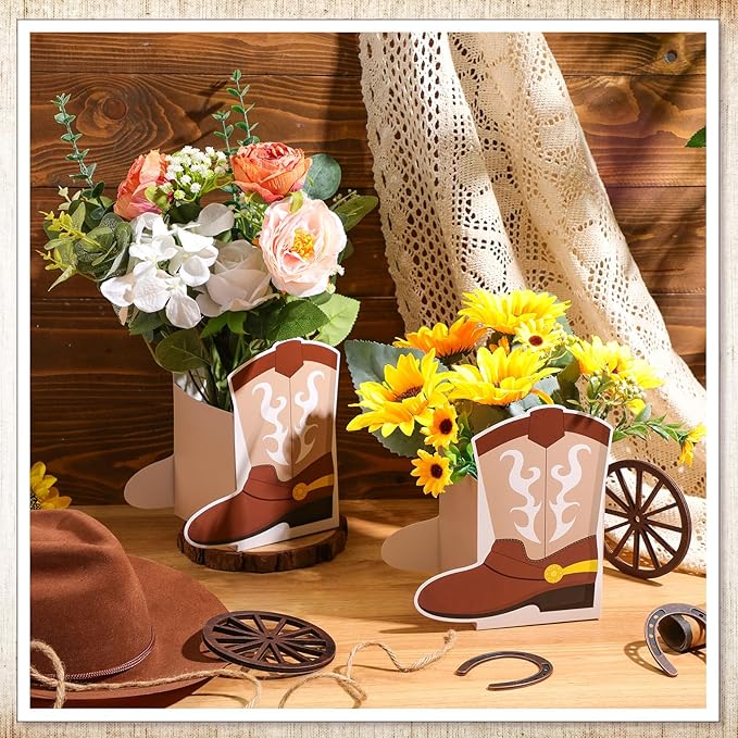 8 Set Western Cowboy Boots Flower Boxes Centerpiece Boot Shape Gift Boxes Western Party Decoration Vase Centerpieces for Tabl
