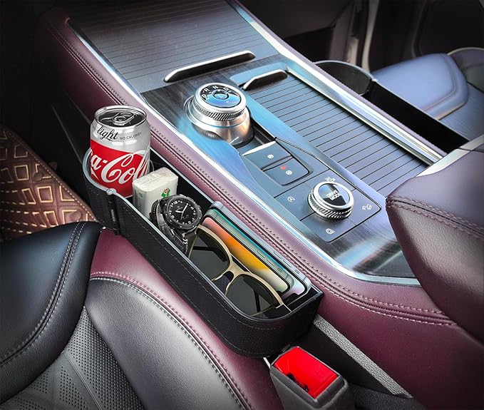 Car seat gap filler organizer,multifunctional car seat organizer,Adjustable Cup Holder car console side storage box Holders phone, sunglasses,car accessories(Black)