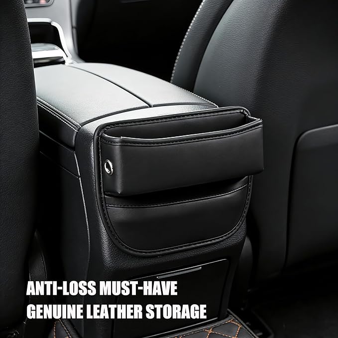 Car Seat Gap Filler Organizer, 2-Pack, Black Leather, Universal Anti-Drop Holder for Phone, Keys, Cards, Fits SUV, Truck