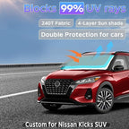 Sun Shade Sunshade for Nissan Kicks SUV 2017-2024 Windshield Cover, 4-Layers Sun Shield 250T Silver Coating Sun Visor Foldable Window Shade Blocks UV Rays Car Accessories