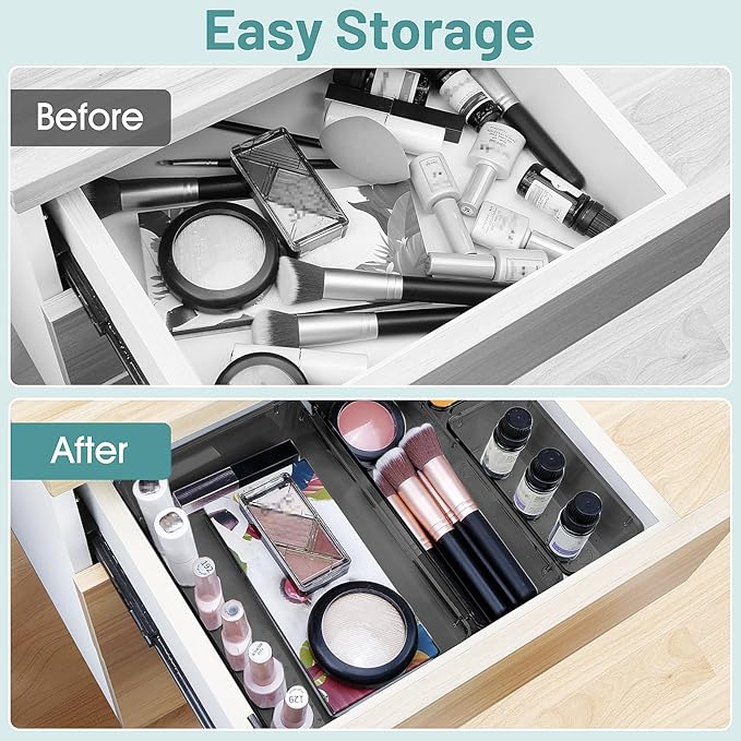 WOWBOX 25 PCS Plastic Drawer Organizer Set, Desk Drawer Divider Organizers and Storage Bins for Makeup, Jewelry, Gadgets for 