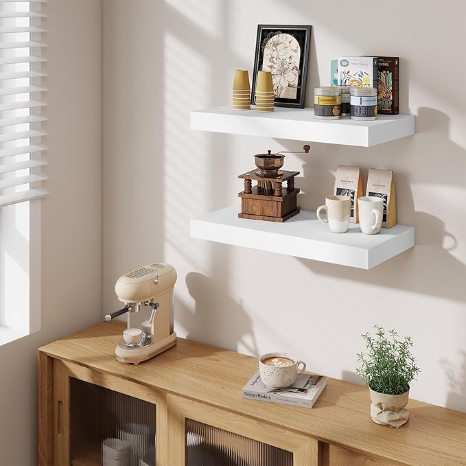 Fun Memories 24 Inch Floating Shelves Wall-Mounted, 12 Inch Deep Wall Shelves, 24 x 12 Floating Shelf, Deep Storage Shelf for