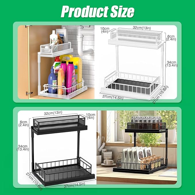Under Kitchen Sink Pull Out Organizer, Pull Out Under Cabinet Organizer with 2 Tier for Kitchen Bathroom, Home Kitchen Storag