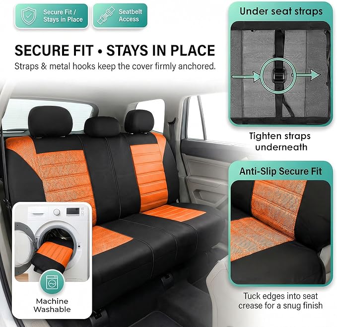 FH Group Automotive Car Seat Covers Rear Set Premium 3D Air Mesh Seat Covers, Airbag Compatible and Split Bench Cover Univers