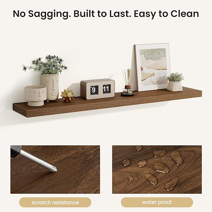 Fun Memories Rustic Wood Floating Shelves for Wall, Space-Saving Wall Mounted Shelves for Bathroom, Bedroom, Living Room and 