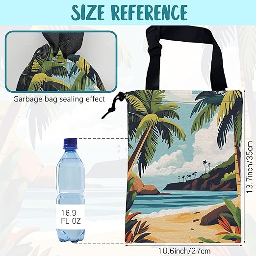 Car Garbage Bag Tropical Beach Palm Trees Drawstring Car Trash Bag Hanging for Back Seat with Adjustable Buckle Canvas Vehicle Trash Can Easy-to-Install