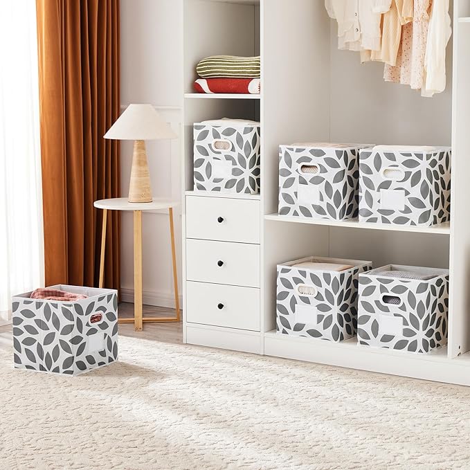 MAX Houser Fabric Storage Bins Cubes Baskets Containers with Dual Plastic Handles for Home Closet Bedroom Drawers Organizers,