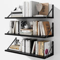 Floating Shelves for Wall, 24W x 8D Wide Bookshelf with Brackets Set of 3, Wood Wall Mounted Shelves for Living Room, Kitchen