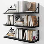 Floating Shelves for Wall, 24W x 8D Wide Bookshelf with Brackets Set of 3, Wood Wall Mounted Shelves for Living Room, Kitchen