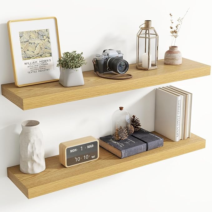 40 Inch Floating Shelves for Wall, 8 Inch Deep Floating Shelf for Storage & Display, Rustic Wall Mounted Shelf with Invisible