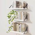 Wall Shelf, Floating Book Shelves with Brackets, 16 inch White Shelves Set of 3, Particle Board Wooden Shelf for Kitchen, Bat