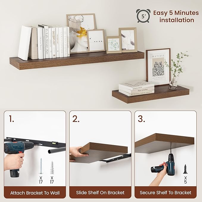Vivelove Wide Floating Shelves for Wall 12 Inch Deep, 16" X 12" X 2" Floating Shelf, 2 Inch Thick Shelf for Living Room Bathr