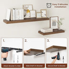 Vivelove Wide Floating Shelves for Wall 12 Inch Deep, 47.2" X 12" X 2" Floating Shelf, 2 Inch Thick Shelf for Living Room Bat