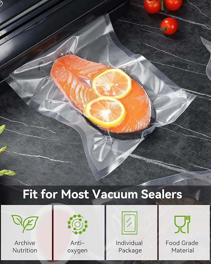 AENTGIU 300-Count Food Vacuum Sealer Bags 8 x 12 inch, Thick BPA-Free Sous Vide Bags Compatible with Most Vac Machines, Food 