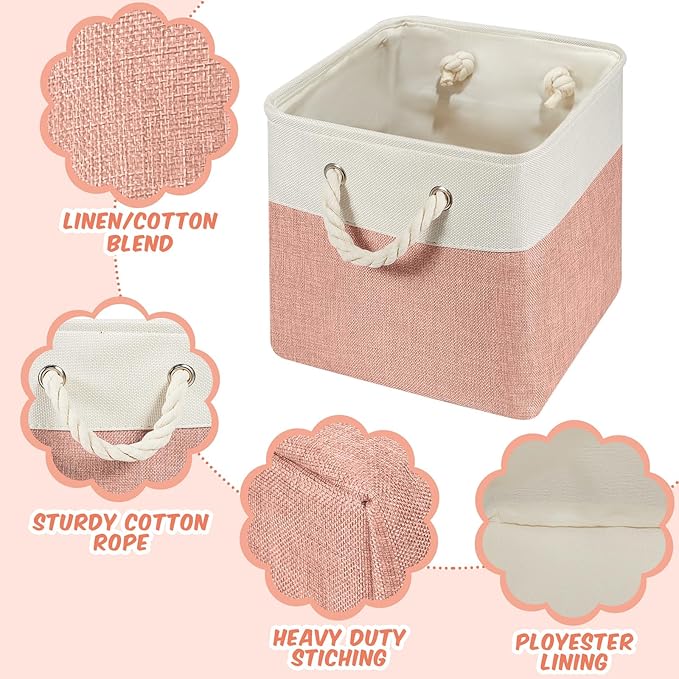 Geiserailie 6 Pcs 11 x 11 Inch Cube Storage Bins Fabric Storage Organizer Bins Foldable Cube Baskets with Sturdy Carry Handle