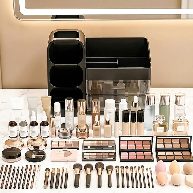 Large Capacity Makeup Organizer Countertop with Makeup Brush Holder for Vanity, Thickened Material, Bathroom Countertop Organ