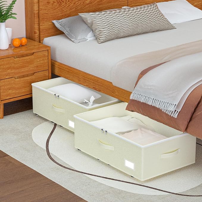 Under Bed Storage with Wheels, No Assemble Required 10 inches height Under Bed Storage bins,Large capacity Rolling Underbed S