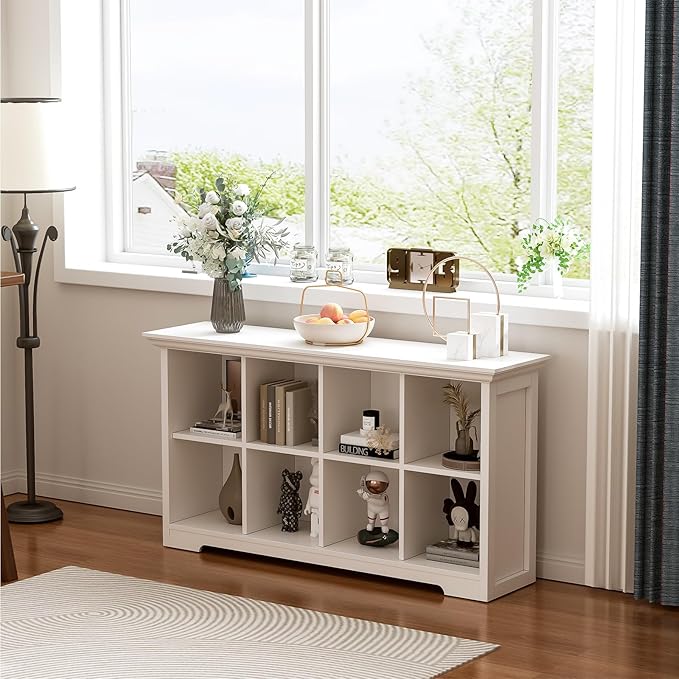 OSCHF Cube Shelf Bookcase with Base - Wooden 2 Tiers Floor Standing Low Storage Cabinet for Home and Office, 8-Cube Lattice B