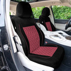 Universal Fit Diamond Stitched Flat Cloth Car Seat Covers Full Set - Burgundy