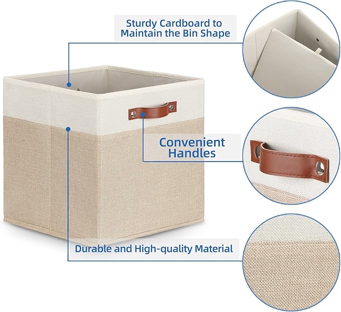 Temary Cube Storage Bins 13 Inch Fabric Storage Cubes Storage Baskets for Shelves Closet Baskets for Cube Storage with Leathe