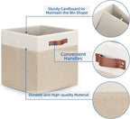 Temary Cube Storage Bins 13 Inch Fabric Storage Cubes Storage Baskets for Shelves Closet Baskets for Cube Storage with Leathe