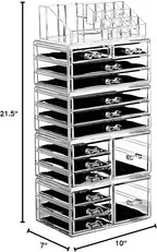 Ikee Design 5 Pcs Set Acrylic Makeup Organizer with 15 Drawers and Removable Top Lipstick Holders, Ideal for Make-up, Accesso