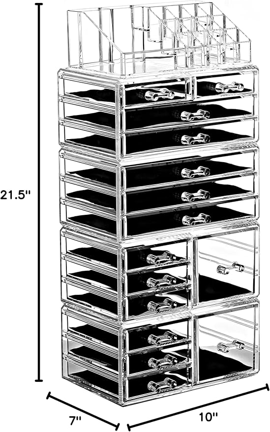 Ikee Design 5 Pcs Set Acrylic Makeup Organizer with 15 Drawers and Removable Top Lipstick Holders, Ideal for Make-up, Accesso