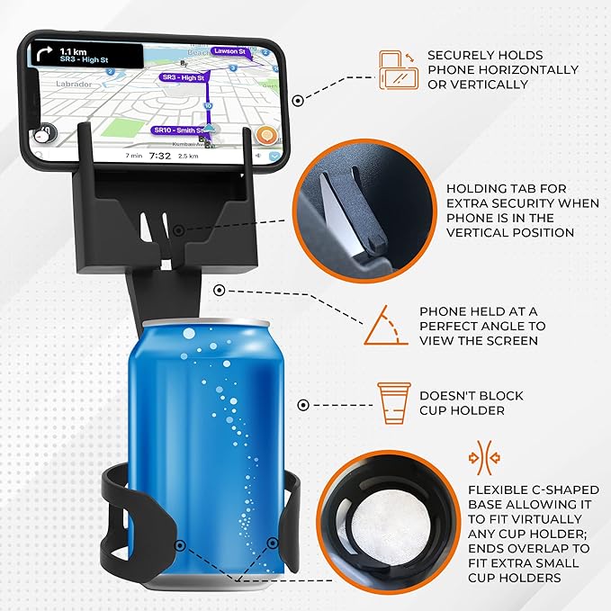 Phone Holders for Your Car, Cup Holder Phone Mount, Universal Adjustable Expander Cradle Hands-Free Driving - Compatible with All Smartphones Car Mount for iPhone Samsung Google Android Mobile Black