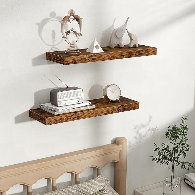 Fun Memories Floating Shelves for Wall, Rustic Wood Wall Mounted Shelves for Bathroom, Bedroom, Living Room and Kitchen, Stor
