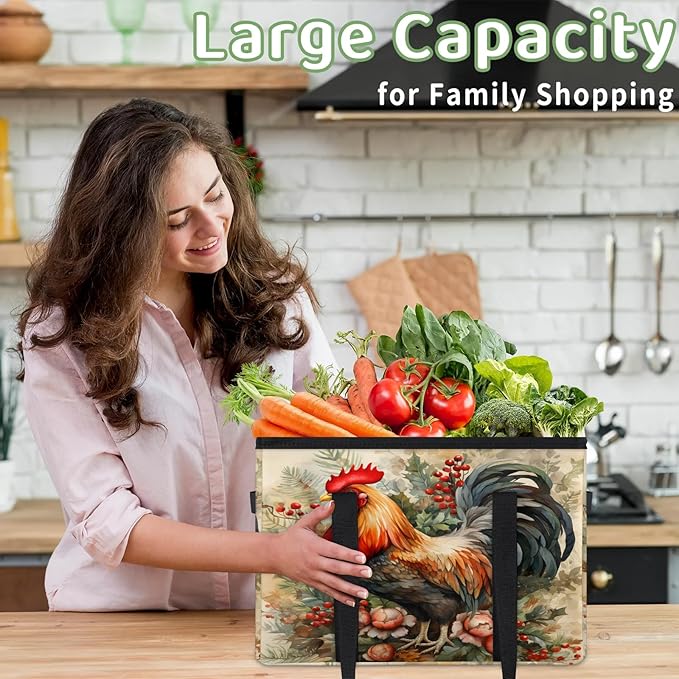 Reusable Grocery Bags Heavy Duty Shopping Bags Foldable Large Tote Bags with Long Handles & Hard Bottom