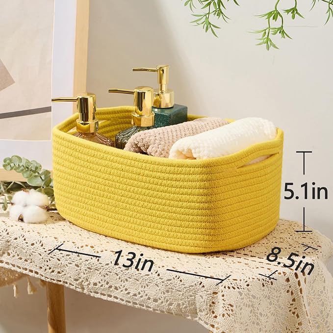 MiniArk Small Storage Baskets for Organizing | Closet Organizer Bins | Shelf Toy Basket | Woven Rope Baskets | Cube Decorativ