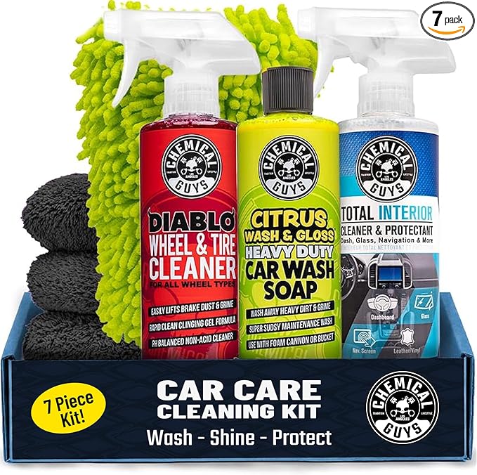 Chemical Guys Car Cleaning Kit - With Car Wash Soap, Wheel Cleaner, Total Interior, Car Wash Mitt - Interior and Exterior Was