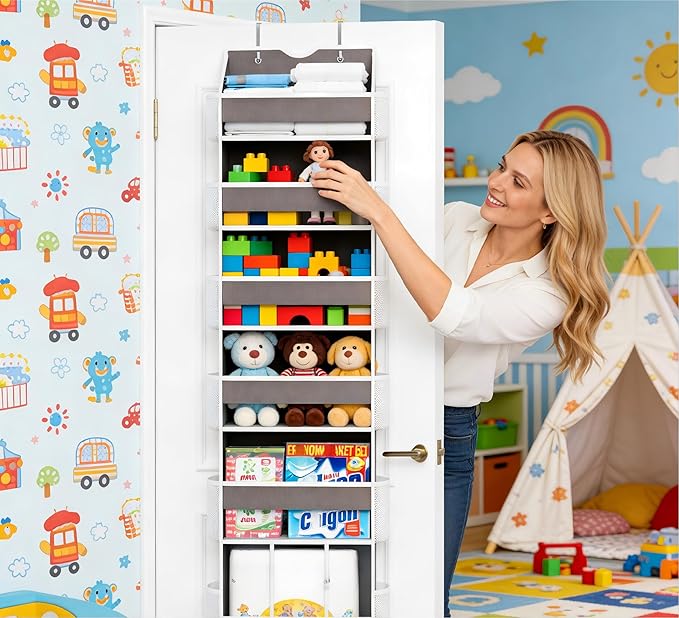Over The Door Organizer, Hanging 6-Shelf Storage Organizer with 50lb Heavy Duty Perfect for Bathroom Closet Nursery Bedroom (